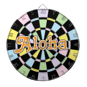Aloha editierbarer Text auf schwarzen und Pastellf Dartscheibe