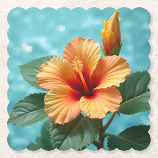 Aloha Elegance: Der orange hawaiianische Hibiskus Untersetzer (Vorderseite)