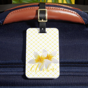 Aloha Elegante tropische Blume & Gelbe Trellis Gepäckanhänger