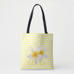 Aloha   elegante tropische Blume u. gelbe Streifen Tasche