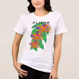 Aloha farbenfrohe tropische Blume Grüne Blätter Tri-Blend Shirt