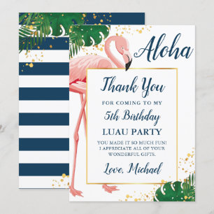 Aloha Flamingo Blau Goldtropisches Geburtstags- Dankeskarte