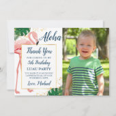 Aloha Flamingo Blue Gold Tropical Birthday Foto Dankeskarte (Vorderseite)