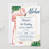 Aloha Flamingo Blue Gold Tropical Luau Birthday Einladung (Vorderseite)