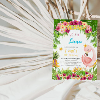 Aloha Flamingo Girl Birthday | Tropical Luau Party Einladung