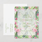 Aloha Flamingo Tropical Beach Save the Date Ankündigungspostkarte (Vorne/Hinten)