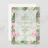 Aloha Flamingo Tropical Beach Save the Date Ankündigungspostkarte (Vorne/Hinten)