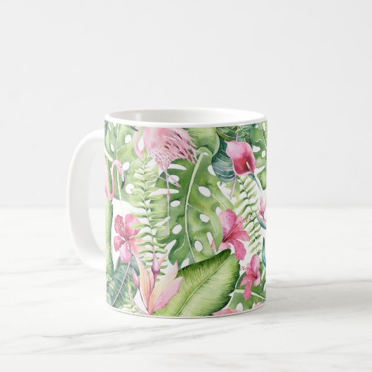 Aloha Flamingo Tropical Beach Wedding Kaffeetasse (Vorderseite Links)
