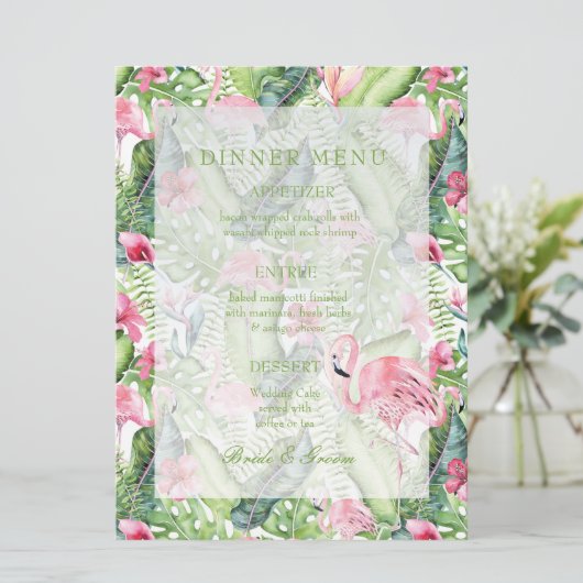 Aloha Flamingo Tropical Beach Wedding Menükarte (Stehend Vorderseite)