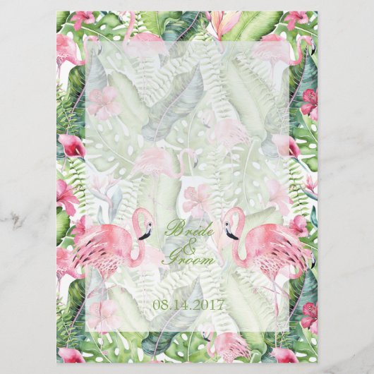 Aloha Flamingo Tropical Beach Wedding Menükarte (Rückseite)