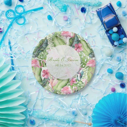Aloha Flamingo Tropical Beach Wedding Pappteller (Party)