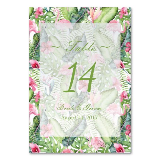Aloha Flamingo Tropical Beach Wedding Tischnummer (Vorderseite)