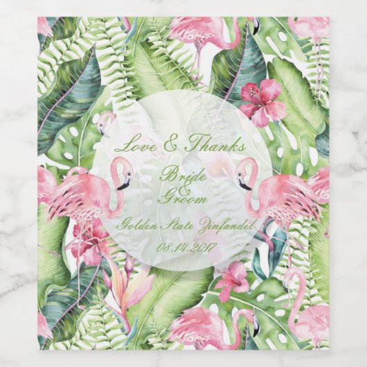 Aloha Flamingo Tropical Beach Wedding Weinetikett (Einzelnes Label)