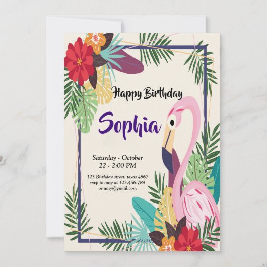 Aloha Flamingo Tropical Einladung (Vorderseite)