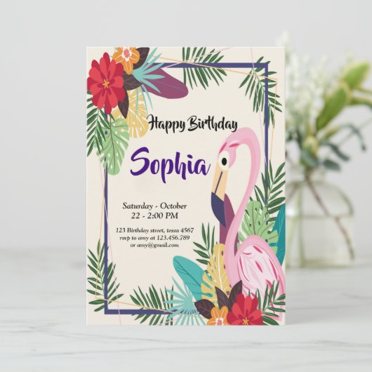 Aloha Flamingo Tropical Einladung (Stehend Vorderseite)
