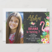 Aloha Flamingo Tropical Foto Einladung zum Geburts (Vorderseite)