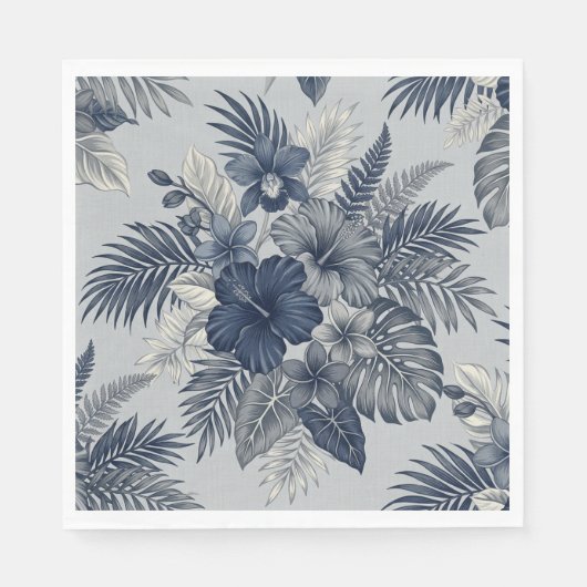 Aloha Floral Blüte Blau & Grau Serviette (Vorderseite)