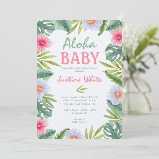 Aloha Floral Einladung (Stehend Vorderseite)