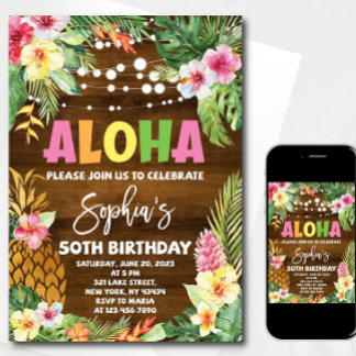 Aloha Geburtstagseinladungsvorlage Hawaiian Birthd Einladung