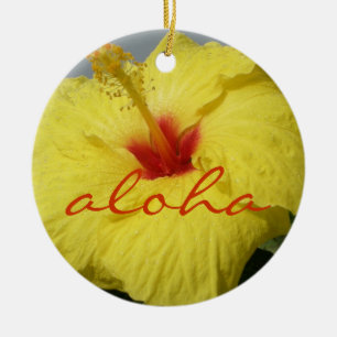 Aloha, gelber Hibiskus Hawaiis Keramik Ornament