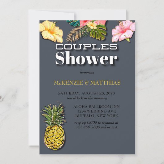 Aloha Glitzer Couples Dusche Einladung (Vorderseite)