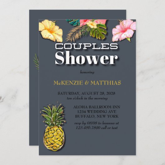 Aloha Glitzer Couples Dusche Einladung (Vorne/Hinten)