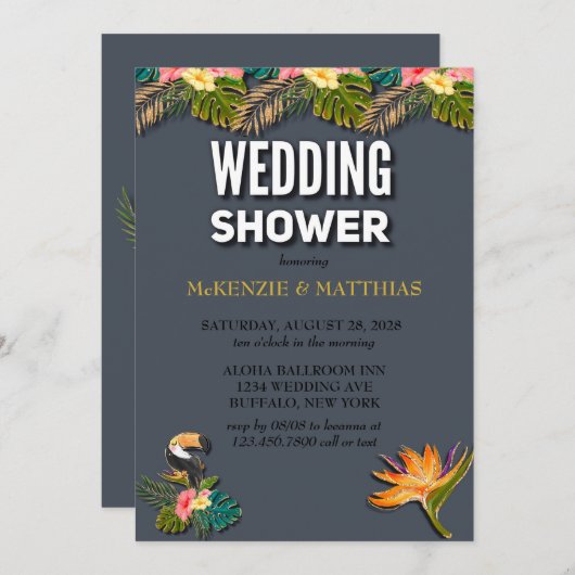 Aloha Glitzer Polterabend Einladung (Vorne/Hinten)