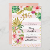 Aloha Gold Ananas zum Geburtstag Einladung Erwachs (Vorne/Hinten)