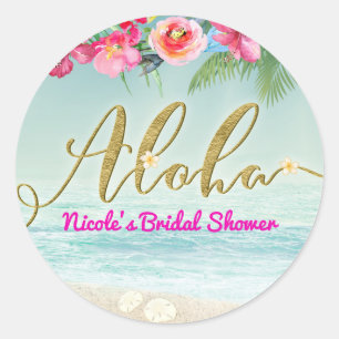 ALOHA Gold Tropical Beach Hibiskus Blume Runder Aufkleber