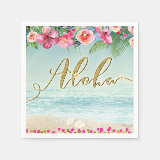 ALOHA Gold Tropical Beach Hibiskus Blume Serviette (Vorderseite)