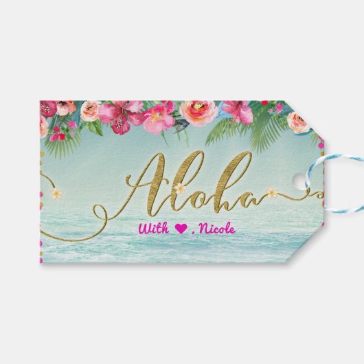 ALOHA Gold Tropical Beach Hibiskus Floral Gefallen Geschenkanhänger (Vorderseite (Horizontal))