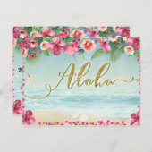 ALOHA Gold Tropical Beach Hibiskus Save the Date Ankündigungspostkarte (Vorne/Hinten)