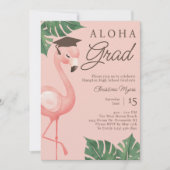 Aloha Grad Pink Flamingo Tropical Girl Abschluss Einladung (Vorderseite)