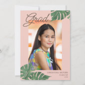 Aloha Grad Pink Flamingo Tropical Girl Abschluss Einladung (Rückseite)