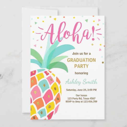 Aloha Graduation Party Einladung Ananas hawaii (Vorderseite)