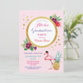 Aloha Graduation Party Flamingo Einladung Tropical (Stehend Vorderseite)