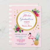 Aloha Graduation Party Flamingo Einladung Tropical (Vorne/Hinten)