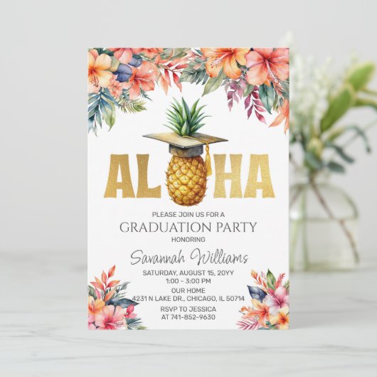 Aloha Graduation Party Geburtstag Einladung (Stehend Vorderseite)