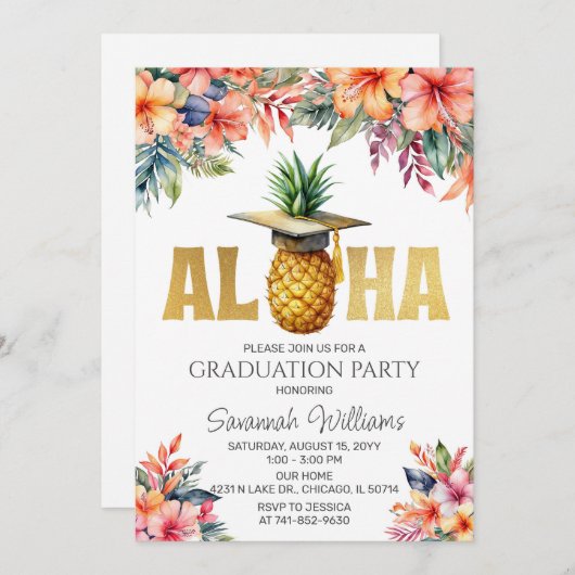 Aloha Graduation Party Geburtstag Einladung (Vorne/Hinten)