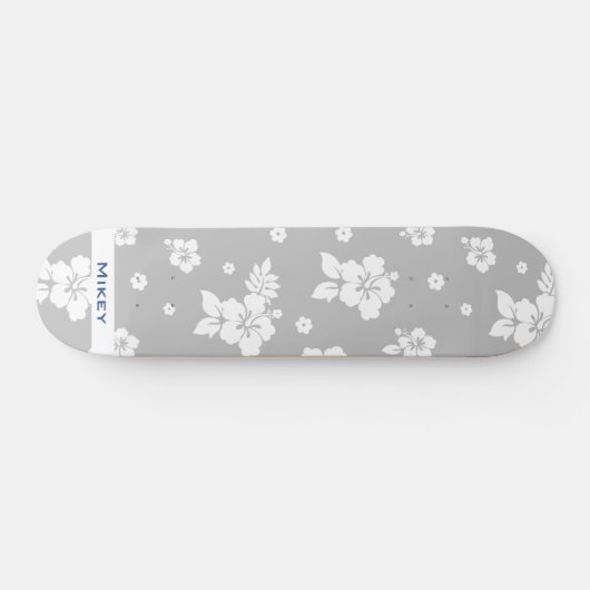 Aloha Gray Classic Hawaiian Seamless Pattern Skateboard (Horizontal)