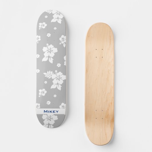 Aloha Gray Classic Hawaiian Seamless Pattern Skateboard (Vorderseite)