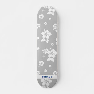 Aloha Gray Classic Hawaiian Seamless Pattern Skateboard