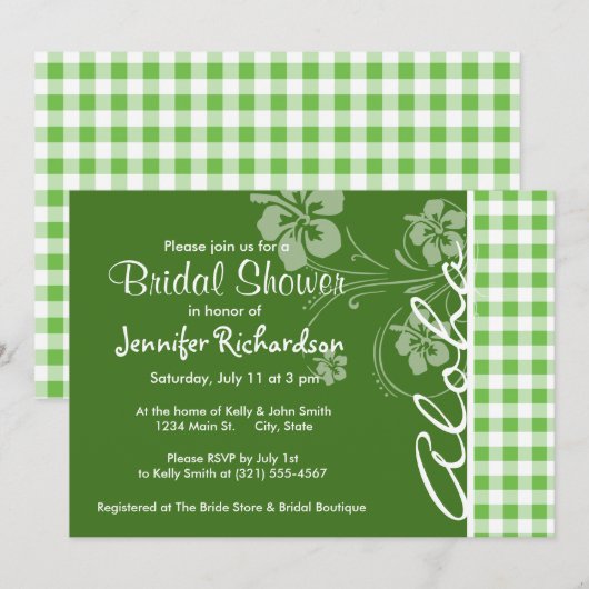 Aloha; Green Checkered; Gingham Einladung (Vorne/Hinten)