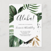 Aloha Greenery Tropical Birthday Party Einladungspostkarte (Vorderseite)