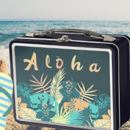 Aloha Gruß mit tropischen Blätter Lunchbox