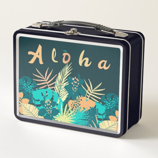 Aloha Gruß mit tropischen Blätter Lunchbox (Vorderseite)