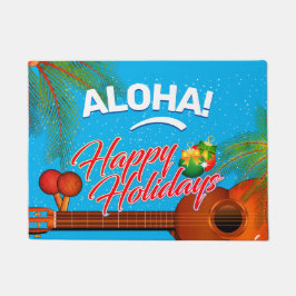ALOHA Happy Holidays mit Ukulele und Palm Fußmatte