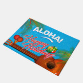 ALOHA Happy Holidays mit Ukulele und Palm Fußmatte (Schrägansicht)