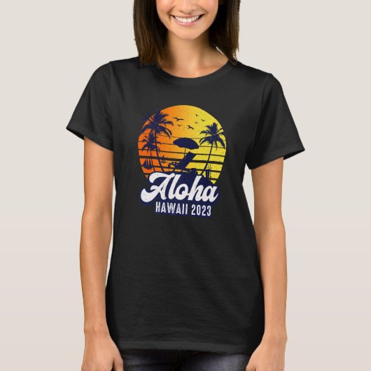 Aloha Hawaii 2023 Hawaiian Sunset Beach Retro Prem T-Shirt (Vorderseite)
