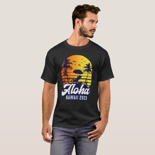 Aloha Hawaii 2023 Hawaiian Sunset Beach Retro T-Shirt (Vorne ganz)